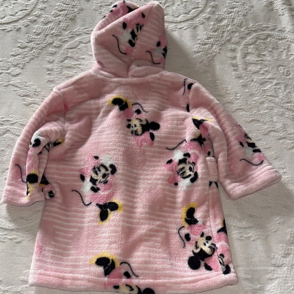 Disney Baby Pink Hooded Robe with Minnie Print Gently Loved 0-12m